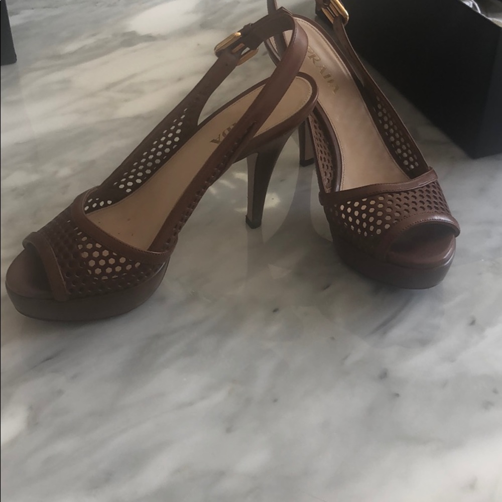 Prada Brown platform sling back
